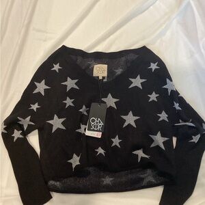 Chaser Black & Silver Star V-Neck Sweater – Size S –‎ Cozy & Stylish